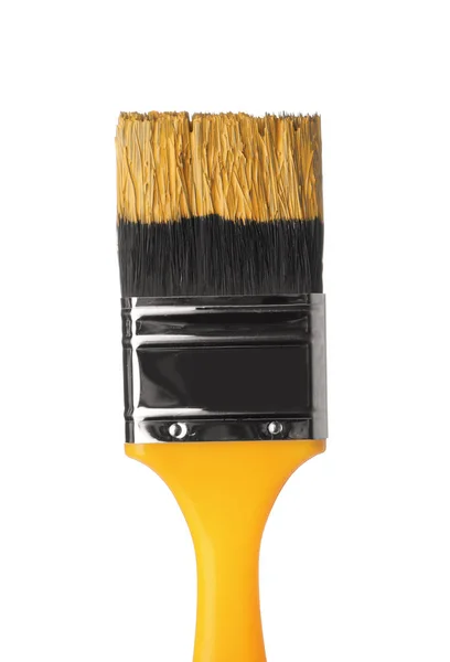 Escova Com Tinta Amarela Sobre Fundo Branco — Fotografia de Stock