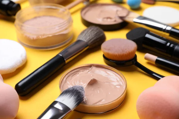 Composition Skin Foundation Beauty Accessories Color Background — Stock Photo, Image