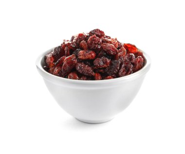 Beyaz arka plan üzerinde cranberries ile top. Kurutulmuş meyve sağlıklı çerez olarak