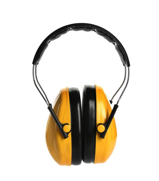 Schützende Kopfhörer Auf Weißem Hintergrund Sicherheitsausrüstung — Stockfoto