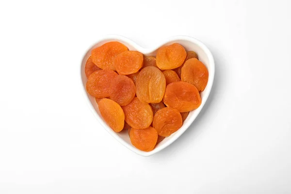 Bowl Dried Apricots White Background Top View Healthy Fruit — Stock Photo, Image