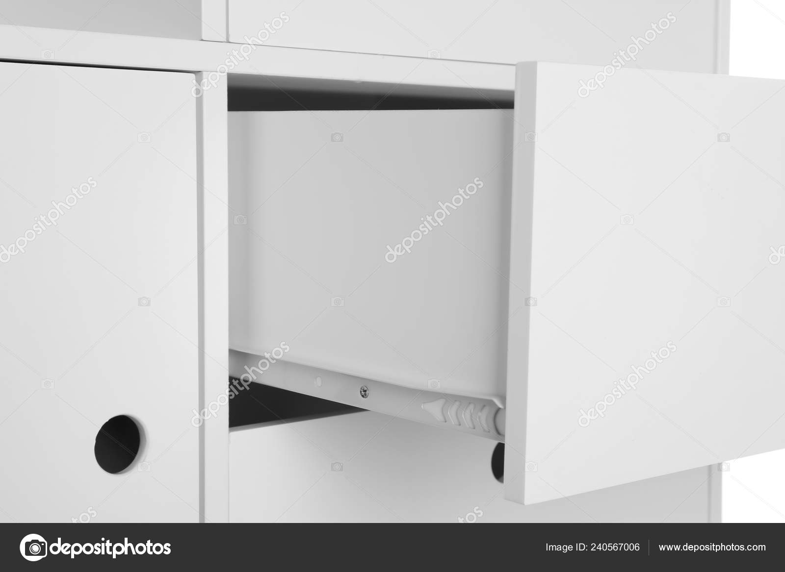 Stylish Dresser Open Drawer White Background Closeup Furniture
