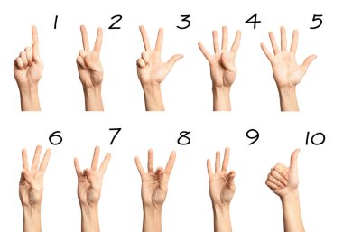 Set of woman showing numbers on white background. Sigh language clipart