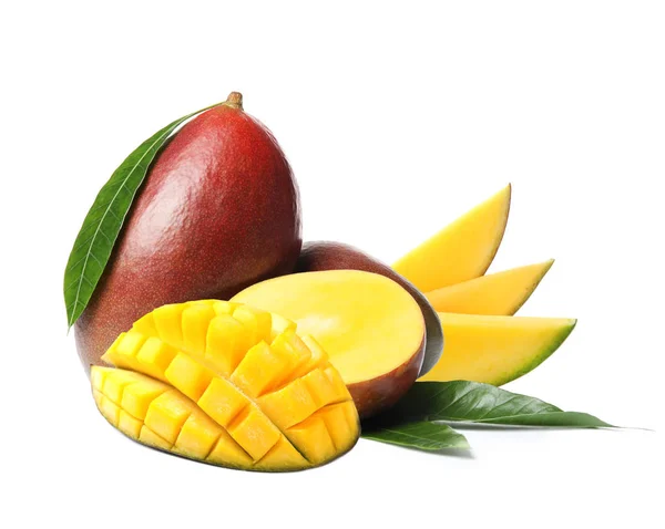 Tropical Delicious Ripe Mango White Background — Stock Photo, Image