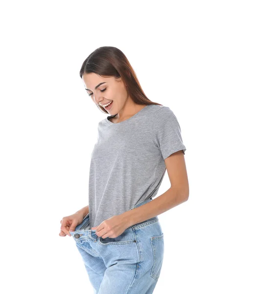 Mujer Joven Con Bolsas Compras Fondo Color —  Fotos de Stock