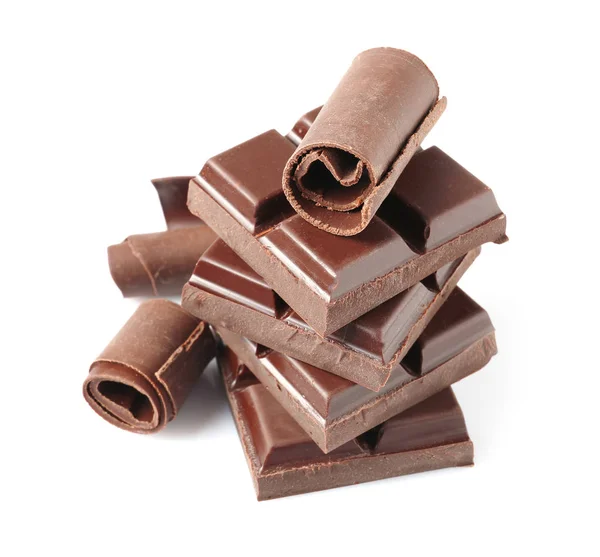 おいしいチョコレート カールと白い背景の上の部分 — ストック写真