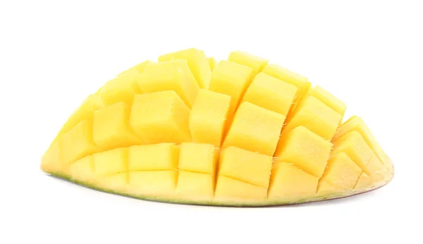 Cut Ripe Mango White Background Tropical Fruit — Stock Photo, Image