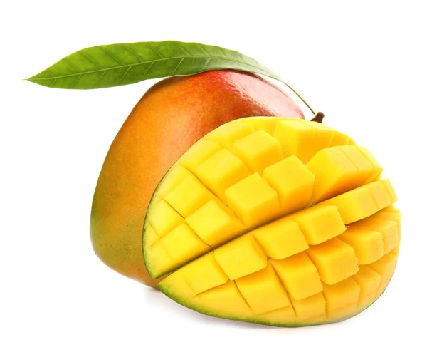 Köstliche Reife Mangos Auf Weißem Hintergrund Tropische Früchte — Stockfoto