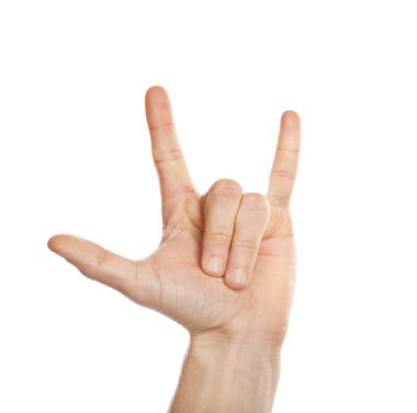 Man showing hand sign on white background, closeup. Body language clipart
