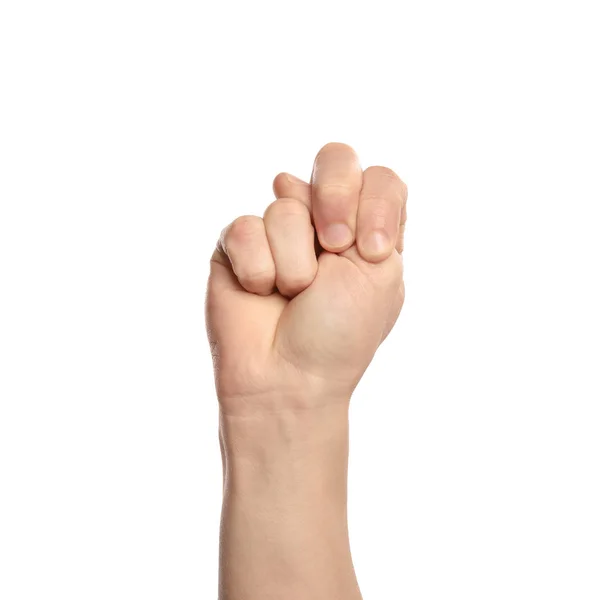 Man Showing Letter White Background Closeup Sign Language — Stock Photo, Image