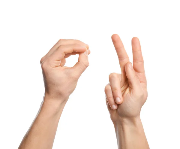 Hombre Mostrando Palabra Bien Sobre Fondo Blanco Primer Plano Lengua — Foto de Stock