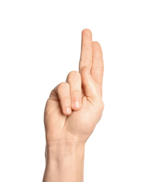 Man Showing Letter White Background Closeup Sign Language — Stock Photo, Image