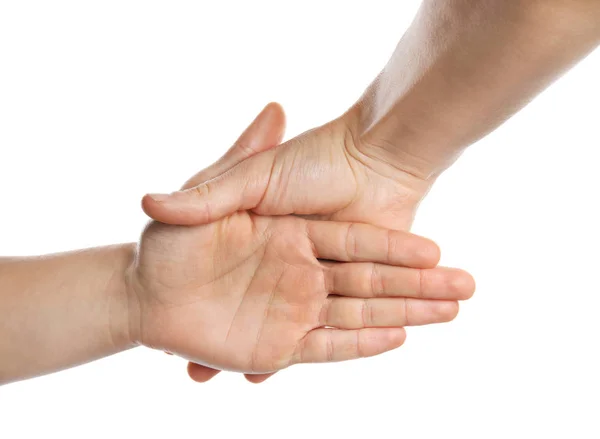 Man Visar Hand Tecken Vit Bakgrund Närbild Kroppsspråk — Stockfoto
