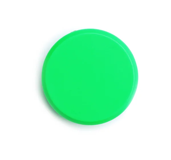 Φωτεινό Πράσινο Πλαστικό Μαγνήτη Άσπρο Φόντο Top View — Φωτογραφία Αρχείου