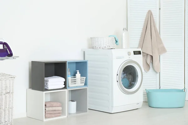 Washing Different Towels Modern Laundry Room — Stock Photo, Image