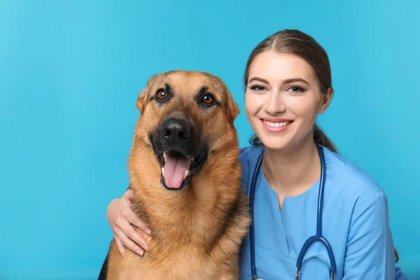 Dierenarts Doc Met Hond Kleur Achtergrond — Stockfoto