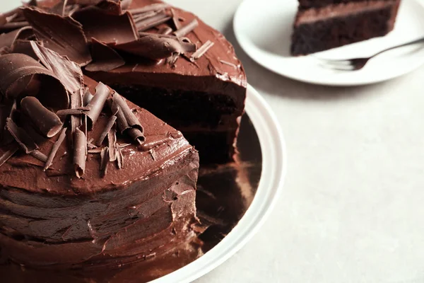 Tasty Homemade Chocolate Cake Table Closeup Space Text — Stock Photo, Image