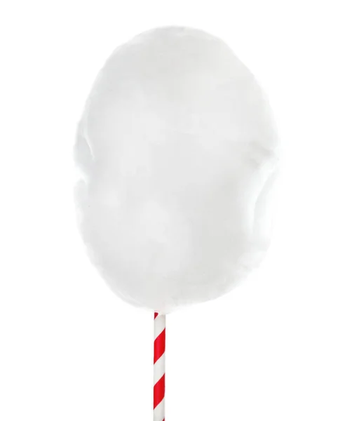 Stroh Mit Leckeren Zuckerwatte Auf Weißem Hintergrund — Stockfoto