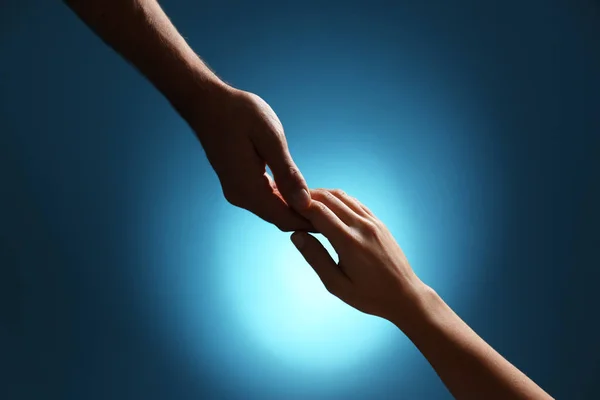Man Woman Holding Hands Color Background Closeup Help Support Concept — Stock Photo, Image