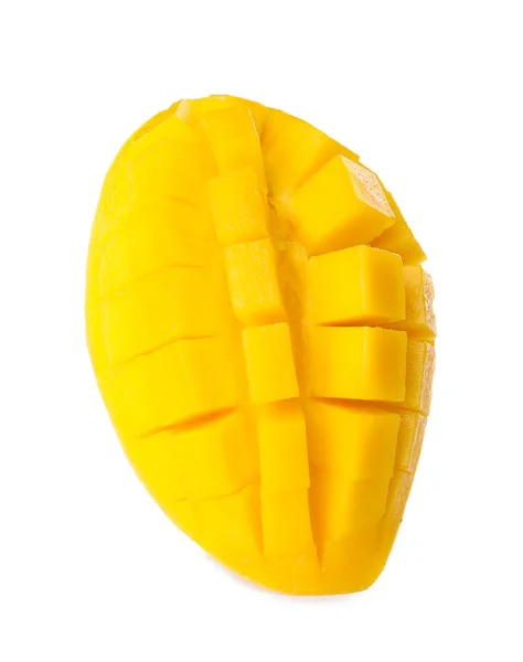 Frische Saftige Mango Hälfte Auf Weißem Hintergrund — Stockfoto