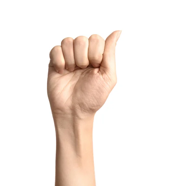 Bir Mektup Beyaz Zemin Üzerine Closeup Gösterilen Kadın Şaret Dili — Stok fotoğraf