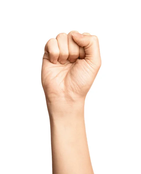 Woman Showing Letter White Background Closeup Sign Language — Stock Photo, Image