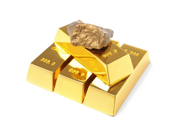 Gold Nugget Ingots White Background — Stock Photo, Image