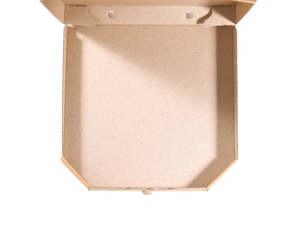 Beyaz Arka Planda Üstten Görünüm Açık Karton Pizza Kutusu Food — Stok fotoğraf