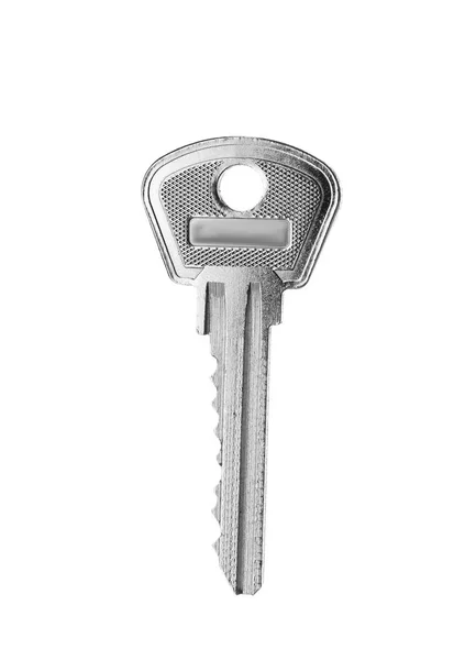 白色背景上的一把现代钢钥匙 — 图库照片
