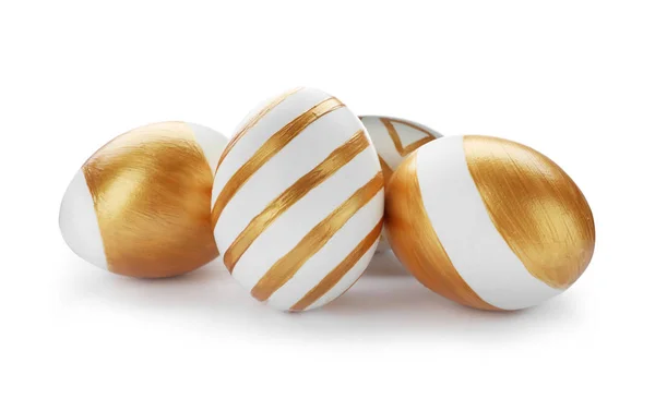 Set Traditional Easter Eggs Decorated Golden Paint White Background — Stock Photo, Image