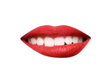 Kırmızı ruj beyaz izole güzel ağız 