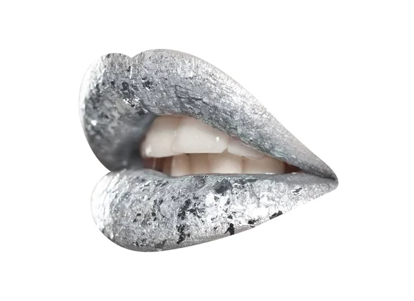 白で隔離銀の口紅と美しい開口 — ストック写真