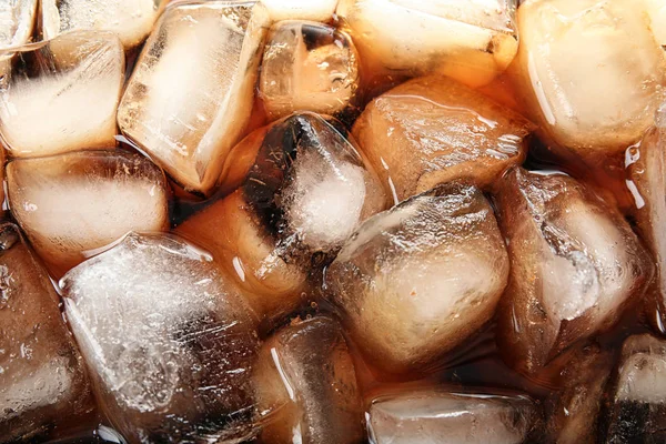 Closeup View Tasty Refreshing Cola Ice Cubes Background — Stock Photo, Image