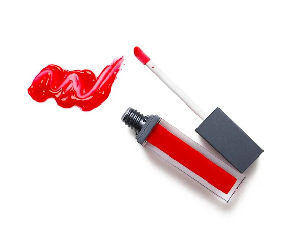 Red Liquid Lipstick Smear Applicator Isolated White Top View — Stock Photo, Image