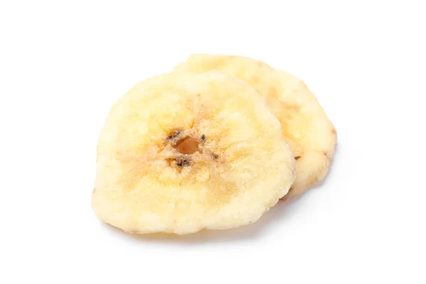 Φέτες Γλυκιά Μπανάνα Άσπρο Φόντο Ξηρών Καρπών Υγιεινών Σνακ — Φωτογραφία Αρχείου