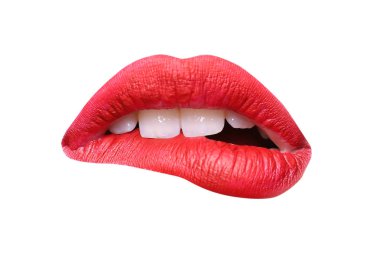 Kırmızı ruj beyaz izole güzel ağız