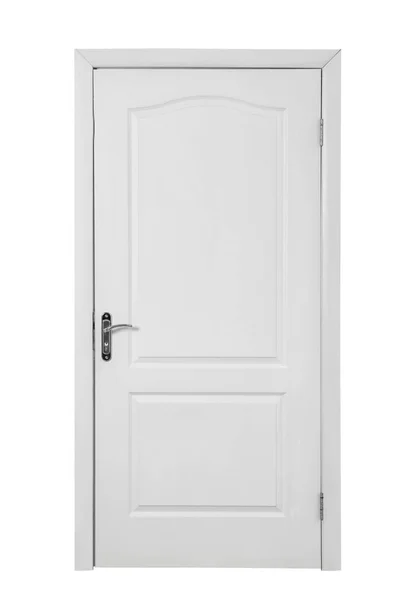 Закрытая Светлая Деревянная Дверь Изолирована Белом — стоковое фото