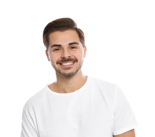 Retrato Joven Sobre Fondo Blanco Risueño — Foto de Stock