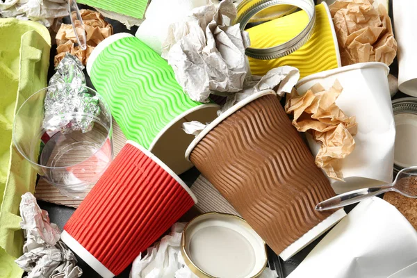 Pile Different Garbage Background Top View Recycling Problem — Stock Photo, Image