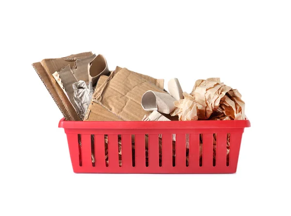Τελάρο Χαρτόνι Και Χαρτί Σκουπίδια Άσπρο Φόντο Κάδος Ανακύκλωσης — Φωτογραφία Αρχείου