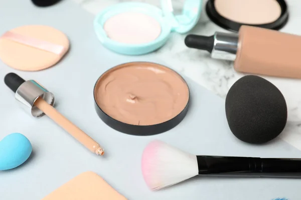 Composition Skin Foundation Beauty Accessories White Background — Stock Photo, Image