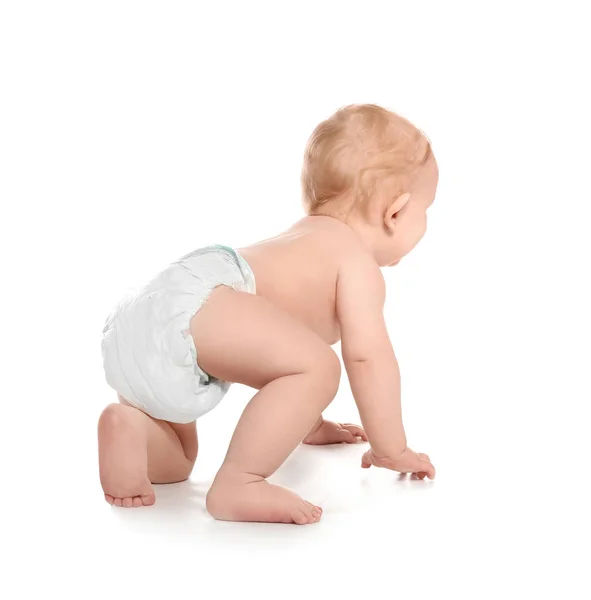 Cute Little Baby Crawling White Background — Stock Photo, Image