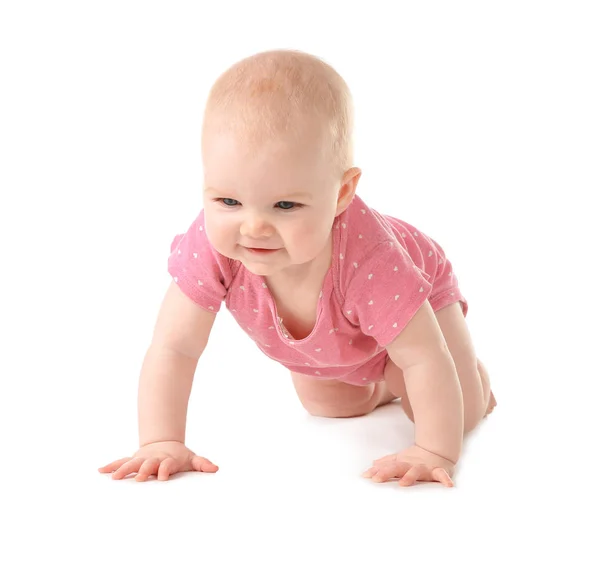 白い背景の上でクロールかわいい赤ちゃん — ストック写真
