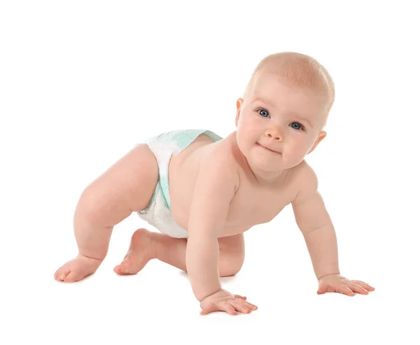 可爱的小婴儿爬行白色背景 — 图库照片