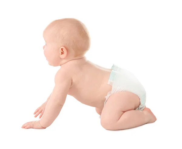 Lindo Bebé Arrastrándose Sobre Fondo Blanco —  Fotos de Stock