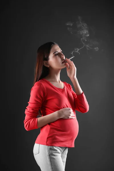 Pregnant Woman Smoking Cigarette Black Background — Stock Photo, Image