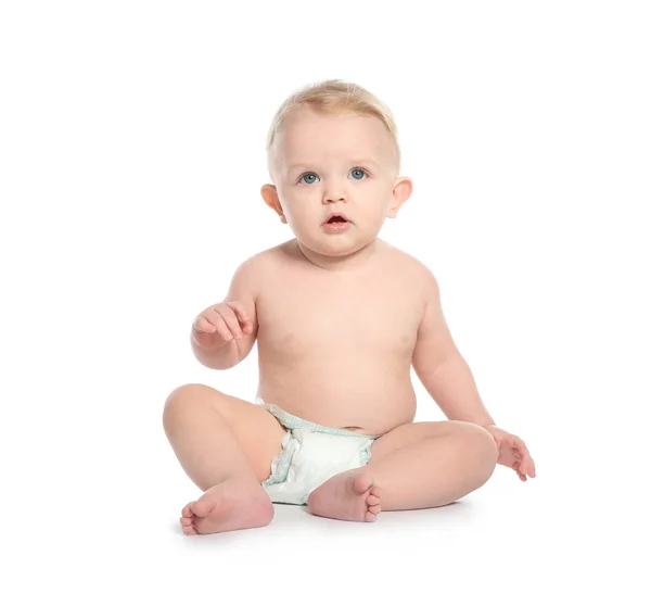Cute Little Baby Crawling White Background Stock Photo
