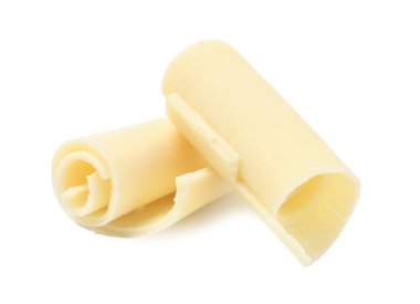 Beyaz arka planda dekorasyon için lezzetli çikolata bukleleri