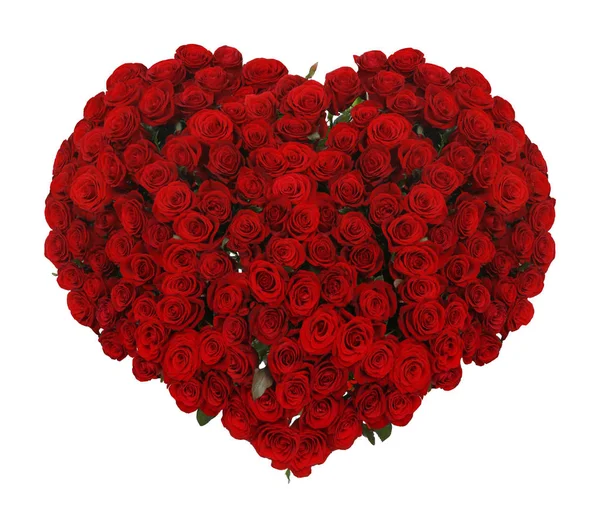 Huge Heart Made Beautiful Red Roses White Background — Stock Photo, Image