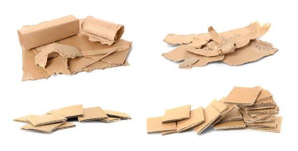 Set Potongan Karton Coklat Yang Berbeda Pada Latar Belakang Putih — Stok Foto